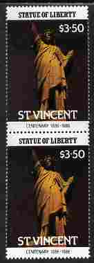 St Vincent 1986 Statue of Liberty Centenary $3.50 similar to m/sheet but from the unique multi-country sheet intended for a special first day cover but never issued, unmounted mint in a vertical pair to authenticate its source, stamps on , stamps on  stamps on monuments, stamps on  stamps on statues, stamps on  stamps on americana, stamps on  stamps on civil engineering, stamps on  stamps on statue of liberty, stamps on  stamps on 