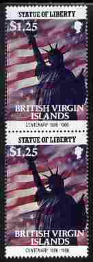 British Virgin Islands 1986 Statue of Liberty Centenary $1.25 similar to m/sheet but from the unique multi-country sheet intended for a special first day cover but never issued, unmounted mint in a vertical pair to authenticate its source, stamps on monuments, stamps on statues, stamps on americana, stamps on civil engineering, stamps on statue of liberty, stamps on 