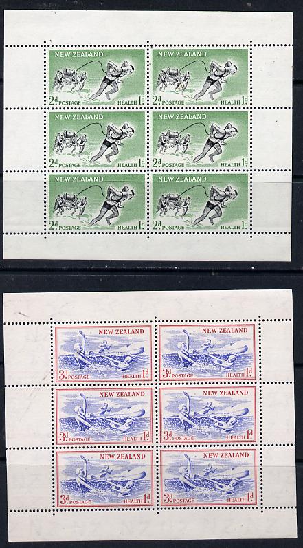 New Zealand 1957 Health - Life-savers & Children set of 2 m/sheets with upright wmk unmounted mint  MS 762c, stamps on children, stamps on swimming, stamps on rescue