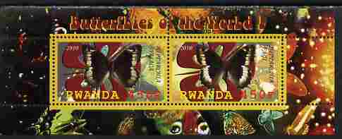 Rwanda 2010 Butterflies #1 perf sheetlet containing 2 values unmounted mint, stamps on butterflies