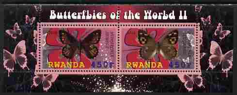 Rwanda 2010 Butterflies #2 perf sheetlet containing 2 values unmounted mint, stamps on butterflies