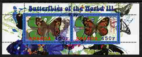 Rwanda 2010 Butterflies #3 perf sheetlet containing 2 values fine cto used, stamps on butterflies