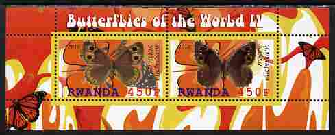 Rwanda 2010 Butterflies #4 perf sheetlet containing 2 values unmounted mint, stamps on butterflies