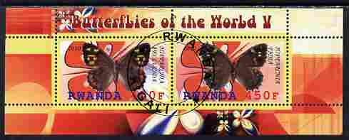 Rwanda 2010 Butterflies #5 perf sheetlet containing 2 values fine cto used, stamps on butterflies