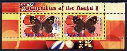 Rwanda 2010 Butterflies #5 perf sheetlet containing 2 values unmounted mint, stamps on butterflies
