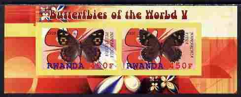 Rwanda 2010 Butterflies #5 imperf sheetlet containing 2 values unmounted mint, stamps on , stamps on  stamps on butterflies
