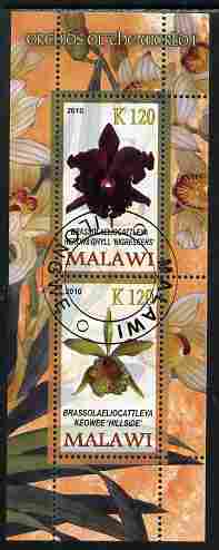 Malawi 2010 Orchids #1 perf sheetlet containing 2 values fine cto used, stamps on flowers, stamps on orchids