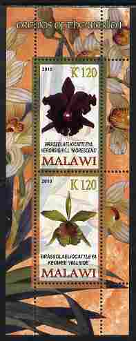 Malawi 2010 Orchids #1 perf sheetlet containing 2 values unmounted mint, stamps on flowers, stamps on orchids