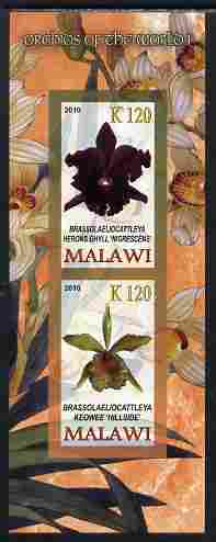 Malawi 2010 Orchids #1 imperf sheetlet containing 2 values unmounted mint, stamps on flowers, stamps on orchids