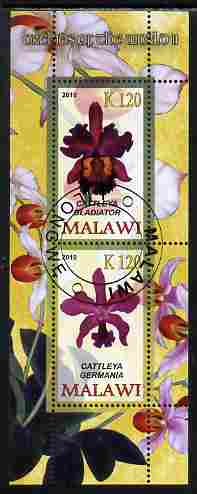 Malawi 2010 Orchids #2 perf sheetlet containing 2 values fine cto used, stamps on flowers, stamps on orchids