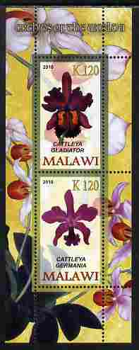 Malawi 2010 Orchids #2 perf sheetlet containing 2 values unmounted mint, stamps on flowers, stamps on orchids