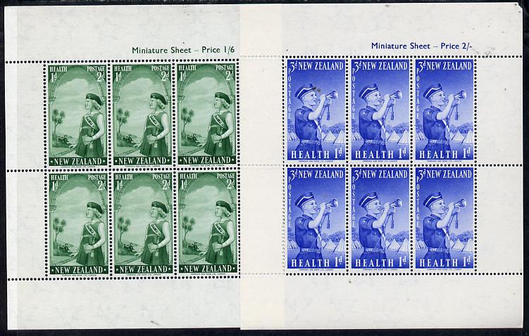 New Zealand 1958 Health - Girls & Boys Brigades set of 2 m/sheets unmounted mint SG MS 765a, stamps on children    scouts   music
