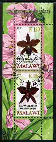 Malawi 2010 Orchids #3 perf sheetlet containing 2 values fine cto used, stamps on flowers, stamps on orchids