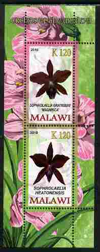 Malawi 2010 Orchids #3 perf sheetlet containing 2 values unmounted mint, stamps on flowers, stamps on orchids