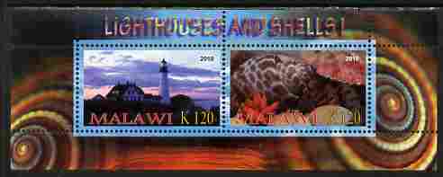 Malawi 2010 Seashells & Lighthouses #1 perf sheetlet containing 2 values unmounted mint, stamps on , stamps on  stamps on marine life, stamps on  stamps on shells, stamps on  stamps on lighthouses