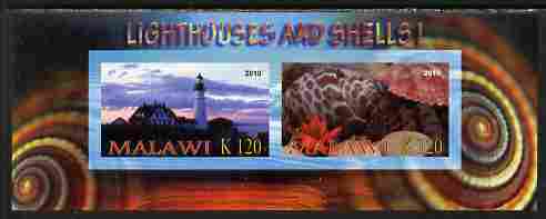 Malawi 2010 Seashells & Lighthouses #1 imperf sheetlet containing 2 values unmounted mint, stamps on marine life, stamps on shells, stamps on lighthouses