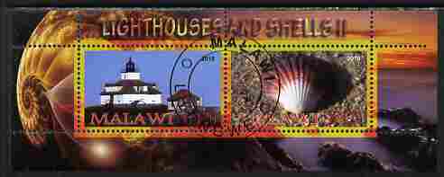 Malawi 2010 Seashells & Lighthouses #2 perf sheetlet containing 2 values fine cto used, stamps on marine life, stamps on shells, stamps on lighthouses
