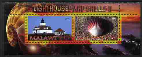 Malawi 2010 Seashells & Lighthouses #2 perf sheetlet containing 2 values unmounted mint, stamps on marine life, stamps on shells, stamps on lighthouses