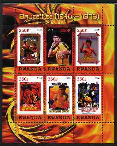 Rwanda 2010 Bruce Lee perf sheetlet containing 6 values unmounted mint, stamps on personalities, stamps on films, stamps on cinema, stamps on movies, stamps on martial arts