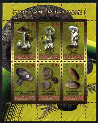 Rwanda 2010 Fossils & Mushrooms #1 perf sheetlet containing 6 values unmounted mint, stamps on , stamps on  stamps on fungi, stamps on  stamps on fossils, stamps on  stamps on minerals