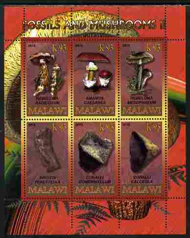 Rwanda 2010 Fossils & Mushrooms #2 perf sheetlet containing 6 values unmounted mint, stamps on fungi, stamps on fossils, stamps on minerals