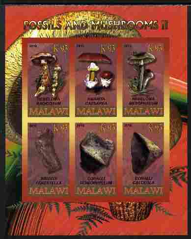 Rwanda 2010 Fossils & Mushrooms #2 imperf sheetlet containing 6 values unmounted mint, stamps on fungi, stamps on fossils, stamps on minerals