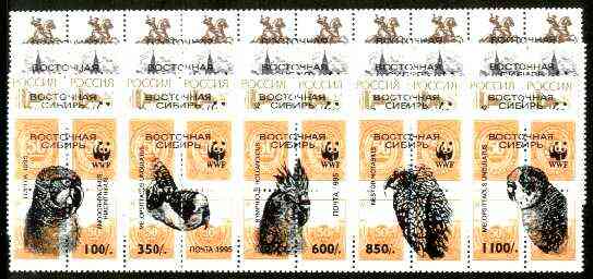 Eastern Siberia - WWF Birds opt set of 20 values, each design optd on block of 4 Russian defs (total 80 stamps) unmounted mint, stamps on birds     wwf    parrots, stamps on  wwf , stamps on 