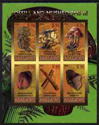 Rwanda 2010 Fossils & Mushrooms #3 imperf sheetlet containing 6 values unmounted mint, stamps on fungi, stamps on fossils, stamps on minerals
