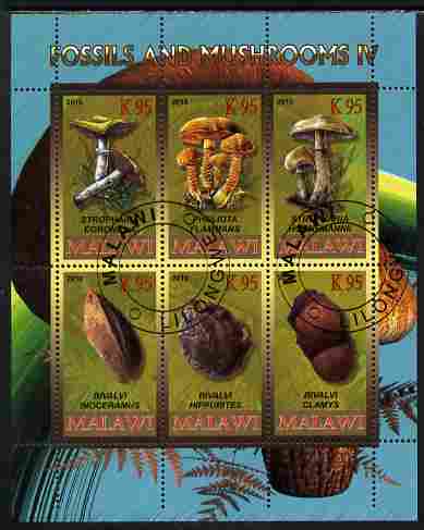 Rwanda 2010 Fossils & Mushrooms #4 perf sheetlet containing 6 values fine cto used, stamps on fungi, stamps on fossils, stamps on minerals