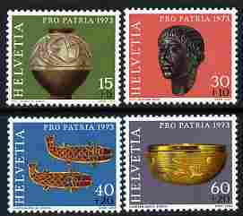 Switzerland 1973 Pro Patria - Archaeological Discoveries perf set of 4 unmounted mint SG 869-72, stamps on archaeology, stamps on fossils