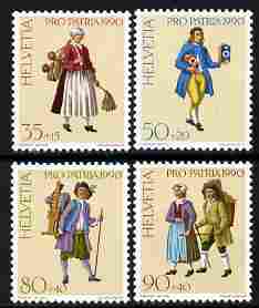 Switzerland 1990 Pro Patria - Street Criers perf set of 4 unmounted mint SG 1205-08, stamps on customs, stamps on 