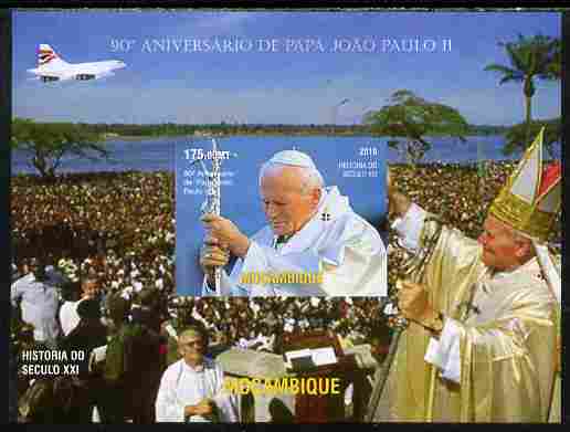 Mozambique 2010 90th Birth Anniversary of Pope John paul II #1 imperf s/sheet unmounted mint. Note this item is privately produced and is offered purely on its thematic appeal,, stamps on personalities, stamps on popes, stamps on pope, stamps on concorde, stamps on religion
