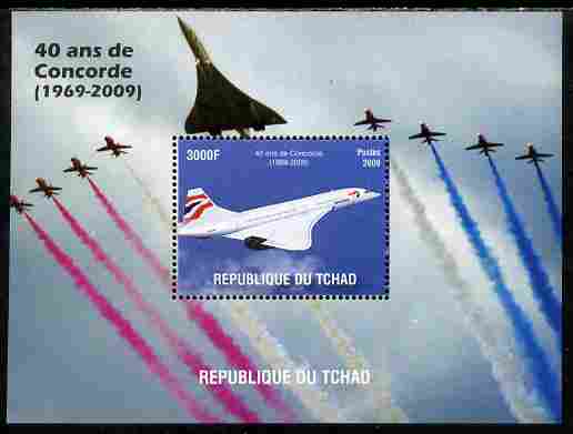 Chad 2010 40th Anniversary of Concorde perf s/sheet unmounted mint. Note this item is privately produced and is offered purely on its thematic appeal, stamps on , stamps on  stamps on aviation, stamps on  stamps on concorde