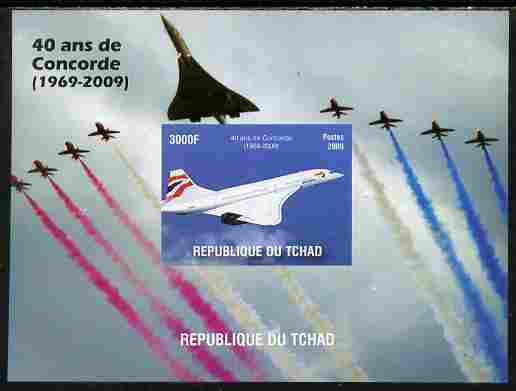 Chad 2010 40th Anniversary of Concorde imperf s/sheet unmounted mint. Note this item is privately produced and is offered purely on its thematic appeal, stamps on aviation, stamps on concorde