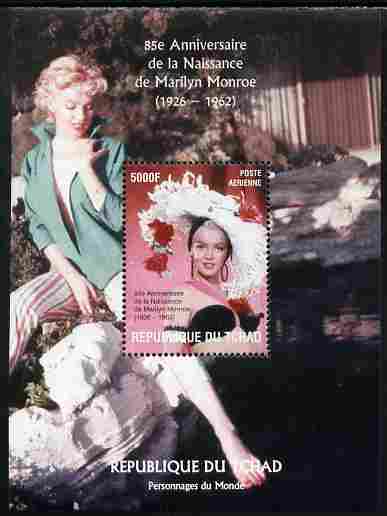 Chad 2010 85th Birth Anniversary of Marilyn Monroe #1 perf s/sheet unmounted mint. Note this item is privately produced and is offered purely on its thematic appeal, stamps on personalities, stamps on films, stamps on cinema, stamps on movies, stamps on music, stamps on marilyn, stamps on monroe