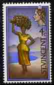St Vincent 1968 QEII def 4c Woman Carrying Bananas (wmk sideways) unmounted mint SG 261, stamps on lakes, stamps on volcanoes