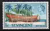 St Vincent 1965-67 QEII def 1c Boat Building (inscribed BEQUIA) unmounted mint SG 231a, stamps on ships