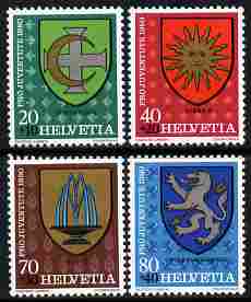 Switzerland 1980 Pro Juventute Arms of the Communes set of 4 unmounted mint SG J270-73, stamps on arms, stamps on heraldry, stamps on 