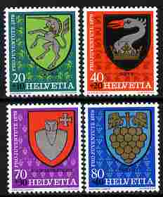 Switzerland 1979 Pro Juventute Arms of the Communes set of 4 unmounted mint SG J266-69, stamps on , stamps on  stamps on arms, stamps on  stamps on heraldry, stamps on  stamps on unicorns, stamps on  stamps on grapes