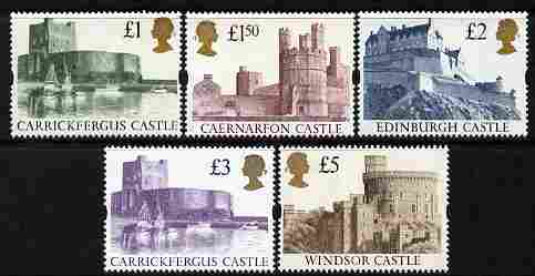 Great Britain 1992-95 Castle High Value set of 5 (Harrison printing) unmounted mint, SG 1611-14, stamps on castles