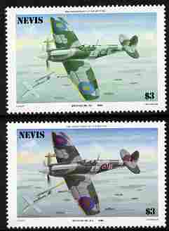 Nevis 1986 Spitfire $3 (Mark XII) with red omitted plus normal both unmounted mint as SG 374.  , stamps on aviation, stamps on  raf , stamps on  ww2 , stamps on militaria, stamps on battles