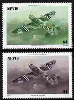 Nevis 1986 Spitfire $4 (Mark XXIV) with red omitted plus normal both unmounted mint as SG 375.  , stamps on aviation, stamps on  raf , stamps on  ww2 , stamps on militaria, stamps on battles