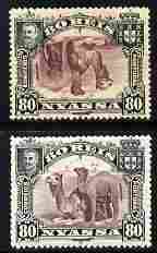 Nyassa Company 1901 Dromedaries 80r with inverted centre (some adhesion and small thin) plus normal both mounted mint, SG 35a, stamps on animals, stamps on camels