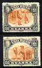 Nyassa Company 1901 Dromedaries 150r with inverted centre plus normal both mounted mint, SG 37a, stamps on animals, stamps on camels