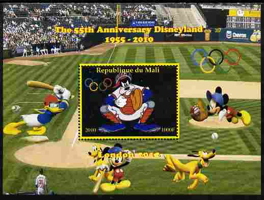 Mali 2010 The 55th Anniversary of Disneyland - Baseball #6 perf s/sheet unmounted mint. Note this item is privately produced and is offered purely on its thematic appeal,, stamps on disney, stamps on films, stamps on cinema, stamps on movies, stamps on cartoons, stamps on sport, stamps on baseball