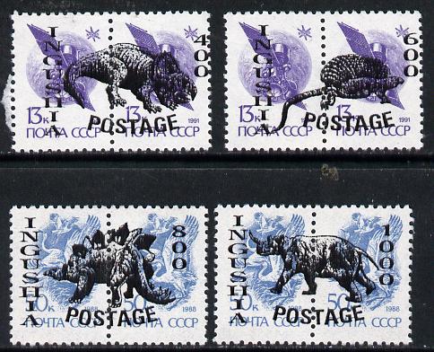 Ingushetia Republic - Prehistoric Animals opt set of 4 values, each design opt'd on  pair of  Russian defs (total 8 stamps) unmounted mint, stamps on dinosaurs    animals   