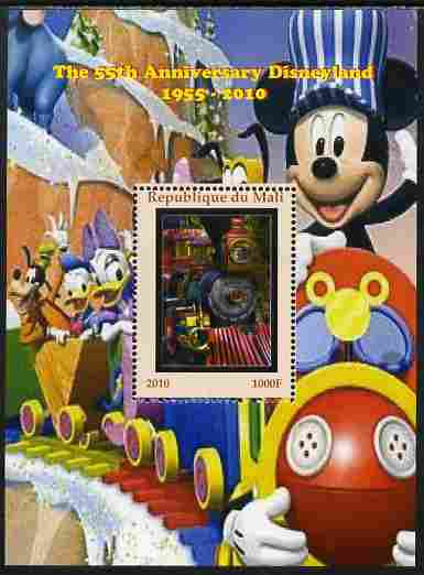 Mali 2010 The 55th Anniversary of Disneyland - Mickey Mouse Railway #03 perf s/sheet unmounted mint. Note this item is privately produced and is offered purely on its the..., stamps on disney, stamps on films, stamps on cinema, stamps on movies, stamps on cartoons, stamps on railways