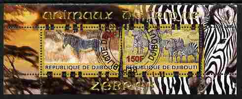 Djibouti 2010 Animals of Africa - Zebra perf sheetlet containing 2 values fine cto used, stamps on animals, stamps on zebra