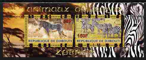 Djibouti 2010 Animals of Africa - Zebra perf sheetlet containing 2 values unmounted mint, stamps on animals, stamps on zebra