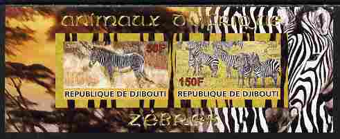 Djibouti 2010 Animals of Africa - Zebra imperf sheetlet containing 2 values unmounted mint, stamps on animals, stamps on zebra